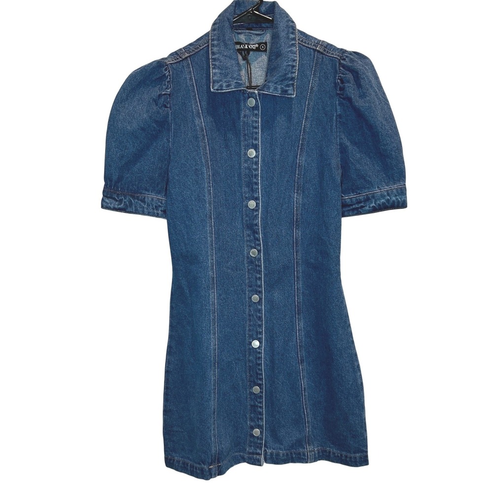 BlankNYC‎ Denim Mini Dress Small Women's Blue Puff Sleeve Snap Button Front